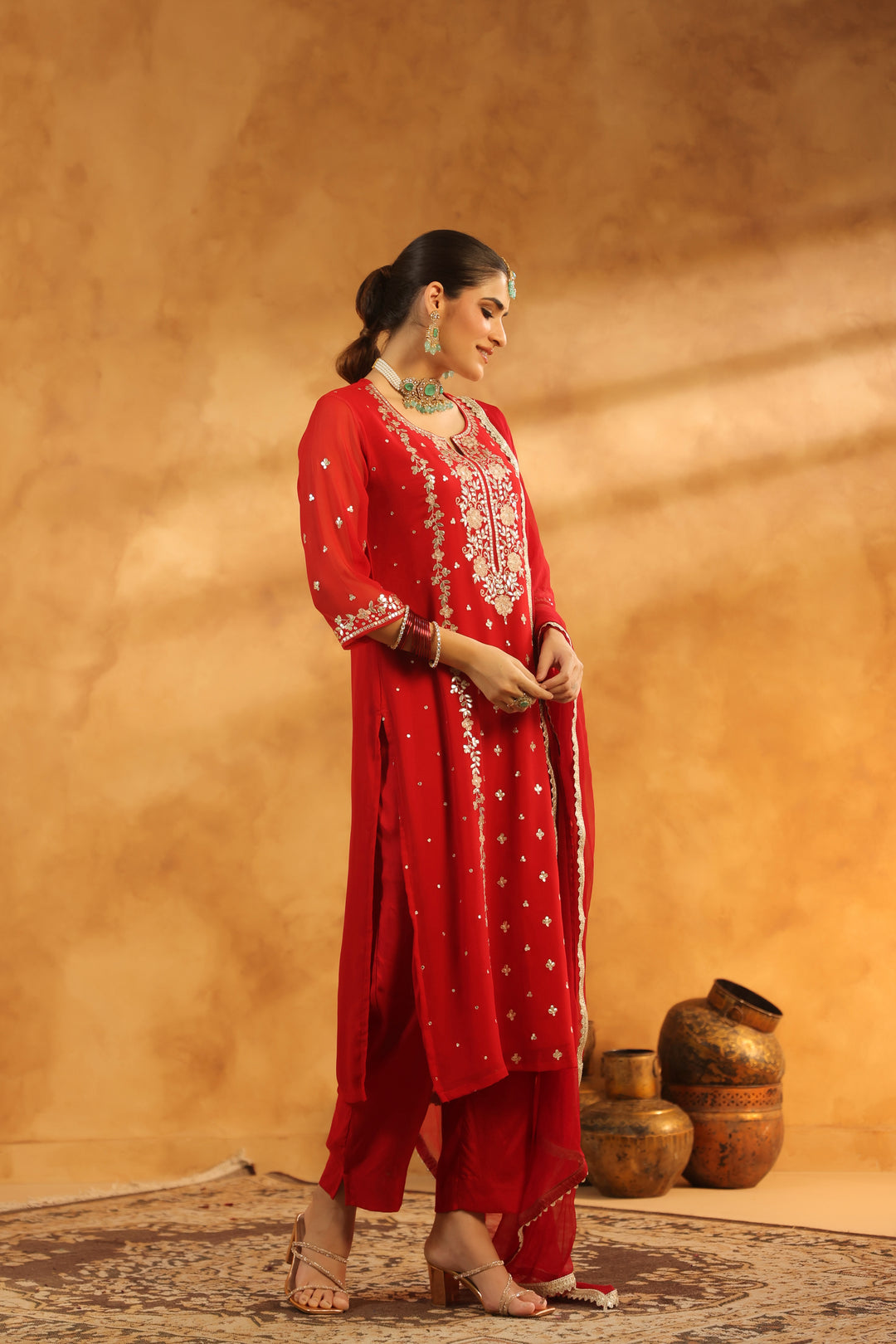 Devi Red Georgette suit set