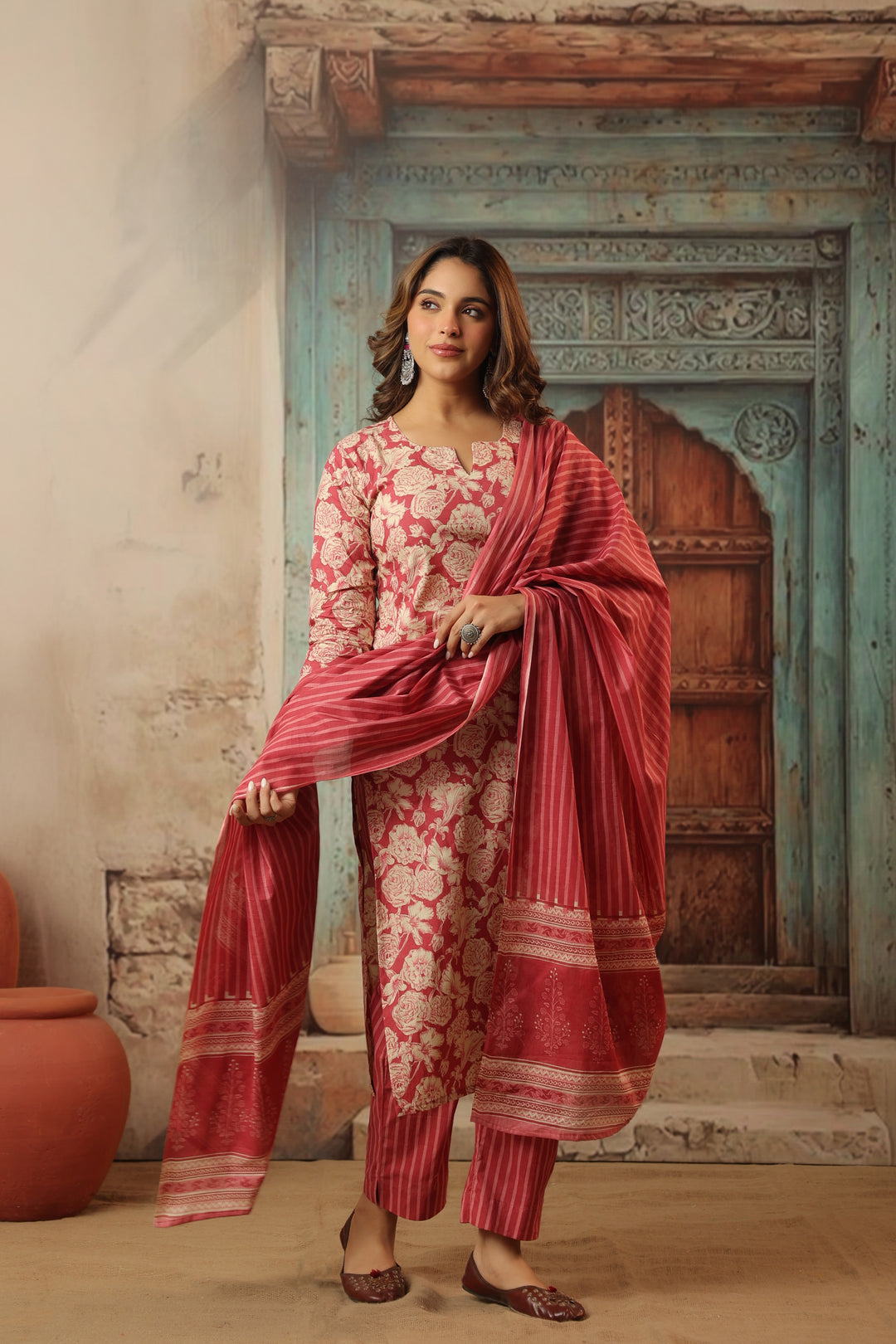 Vihani Pink Cotton Suit Set