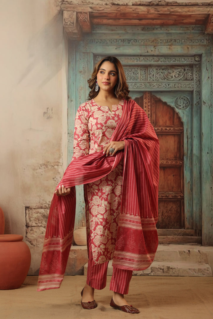 Vihani Pink Cotton Suit Set