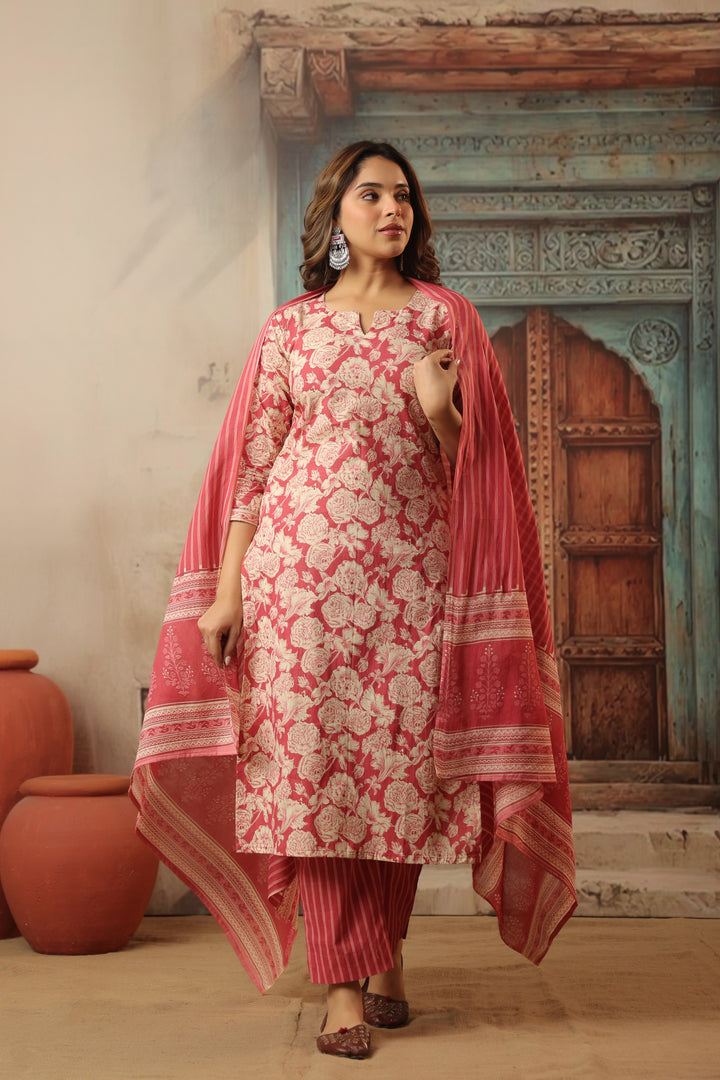 Vihani Pink Cotton Suit Set