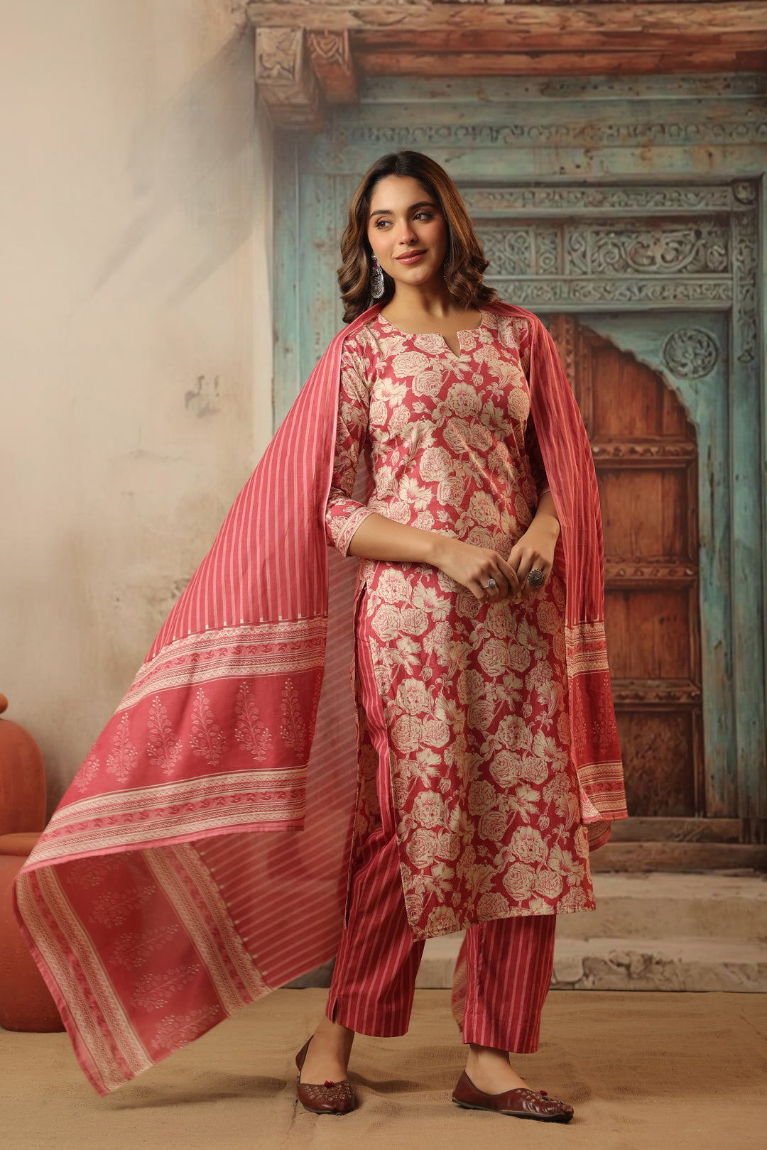 Vihani Pink Cotton Suit Set
