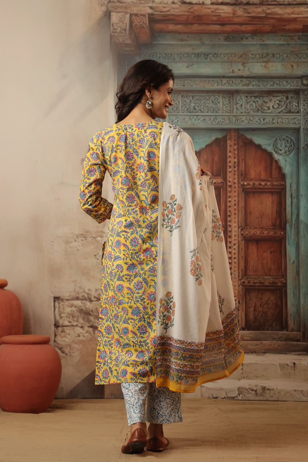 Muskaan Yellow Cotton Suit Set