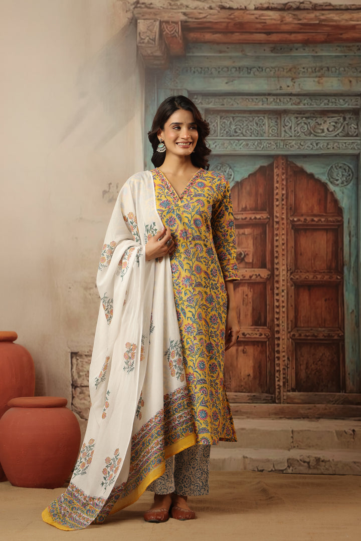 Muskaan Yellow Cotton Suit Set