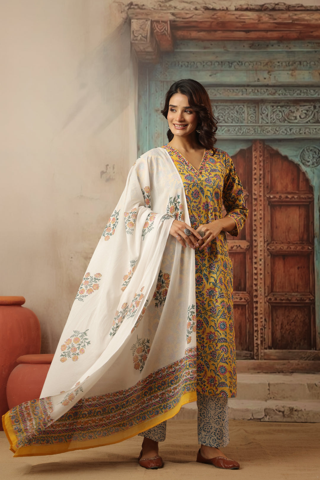 Muskaan Yellow Cotton Suit Set