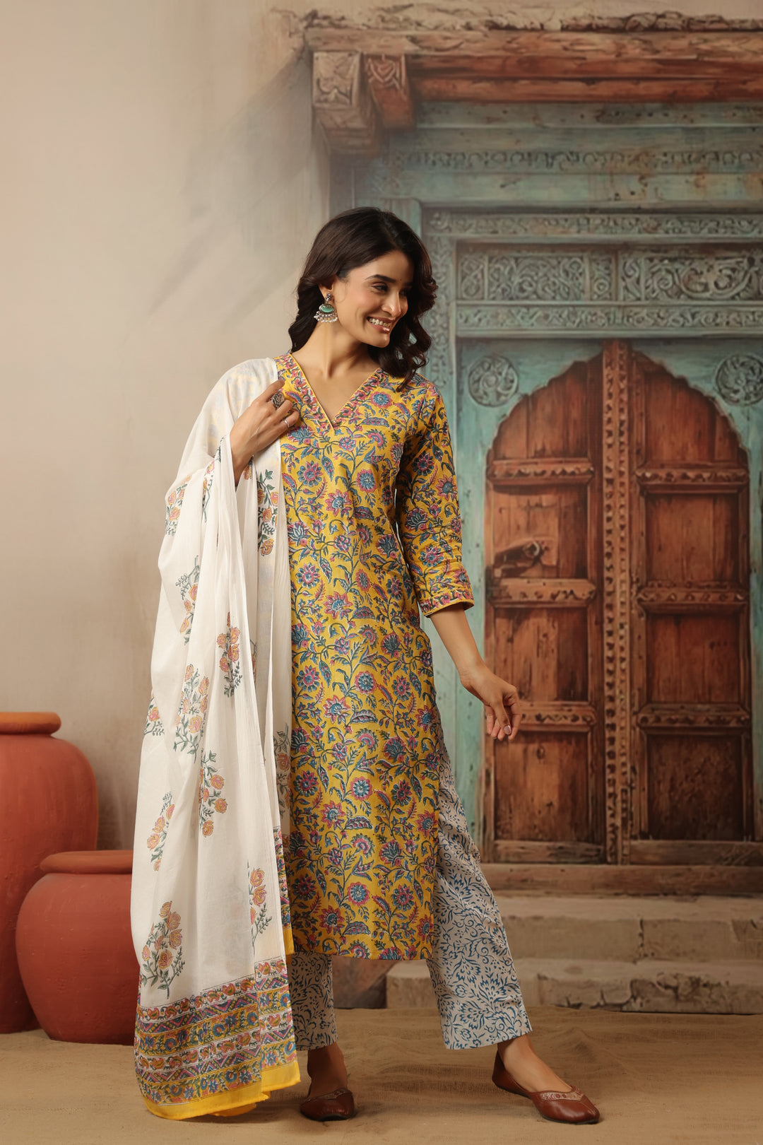 Muskaan Yellow Cotton Suit Set