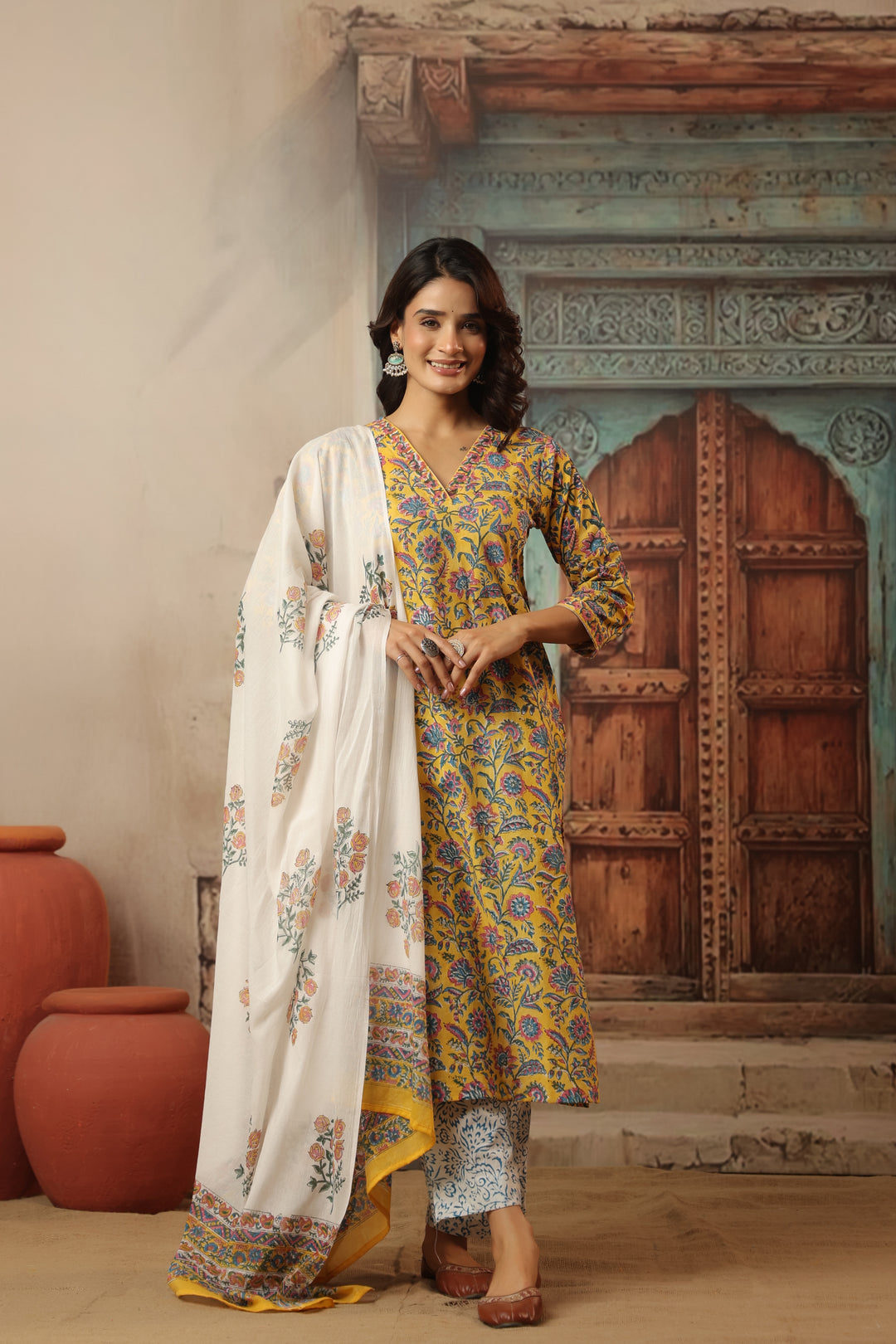 Muskaan Yellow Cotton Suit Set