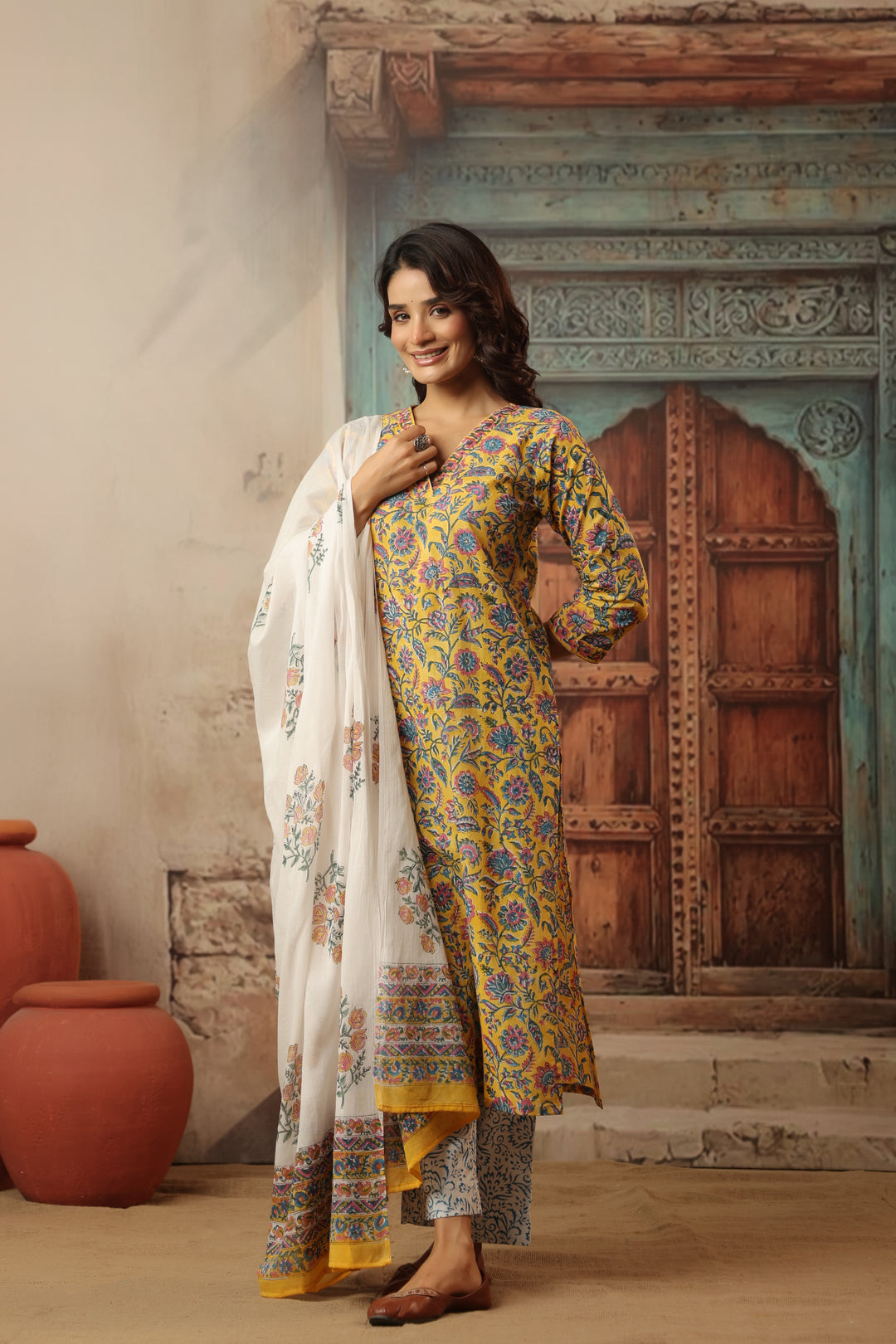 Muskaan Yellow Cotton Suit Set