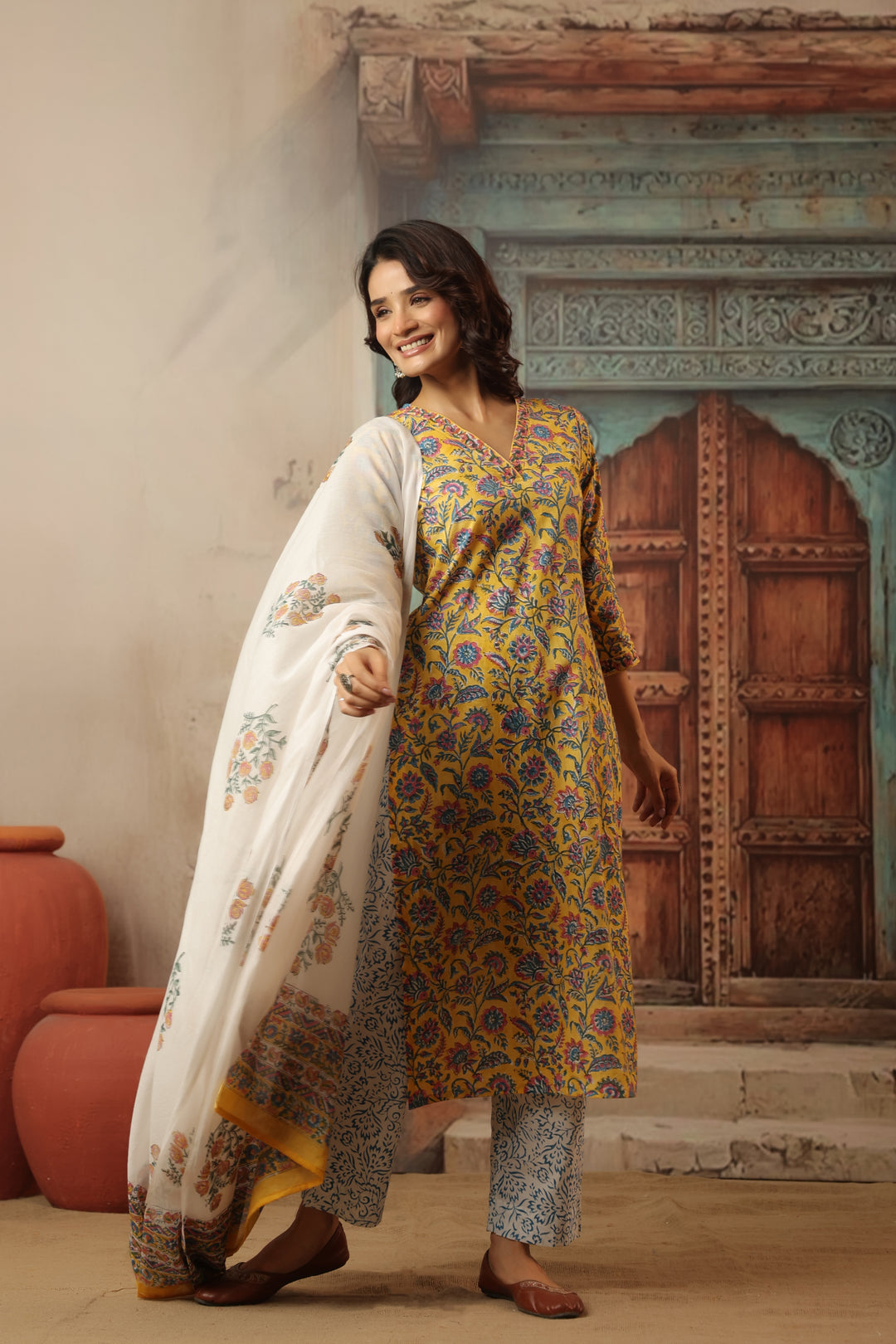 Muskaan Yellow Cotton Suit Set