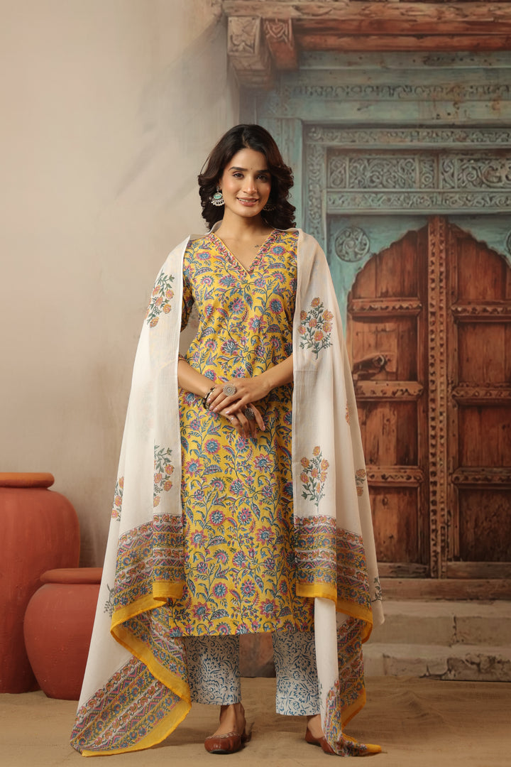 Muskaan Yellow Cotton Suit Set