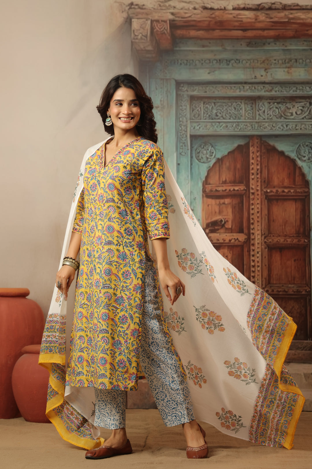 Muskaan Yellow Cotton Suit Set