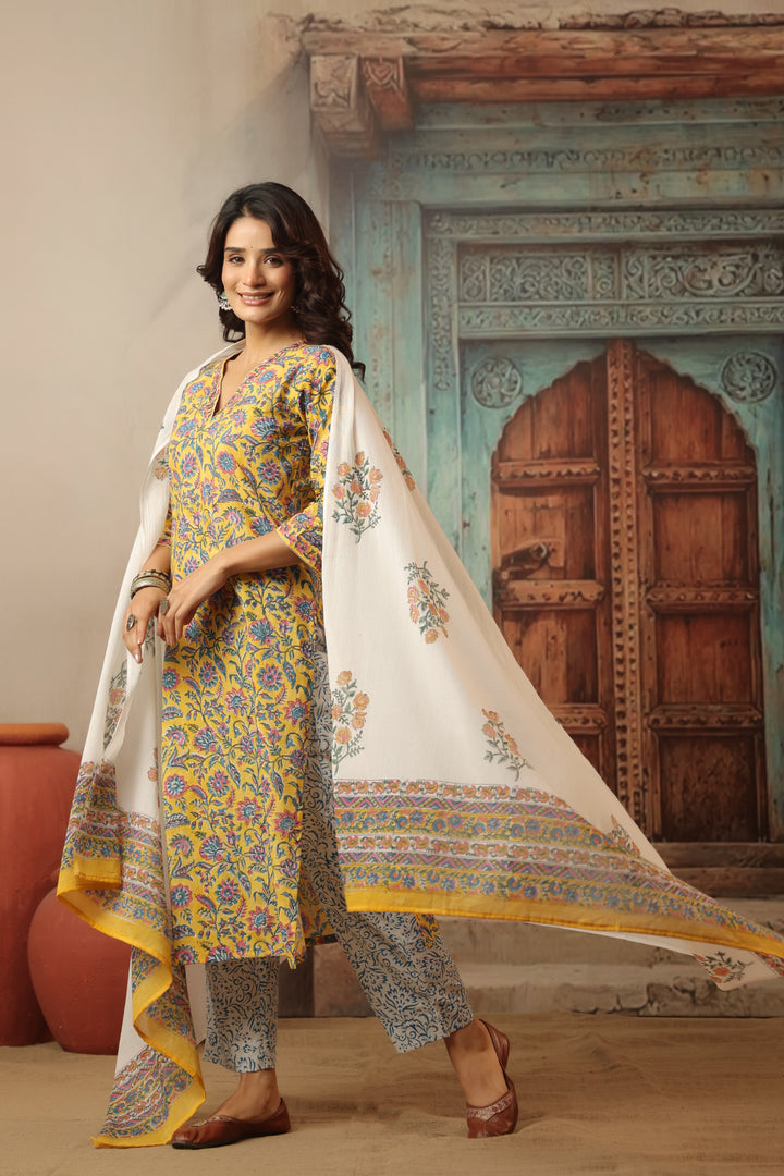 Muskaan Yellow Cotton Suit Set
