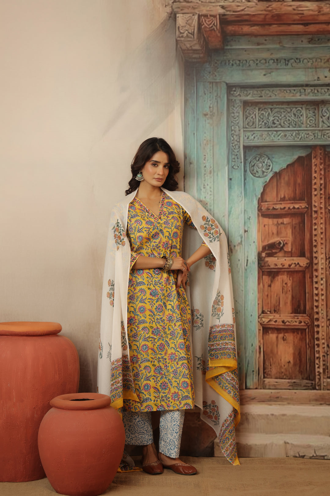 Muskaan Yellow Cotton Suit Set
