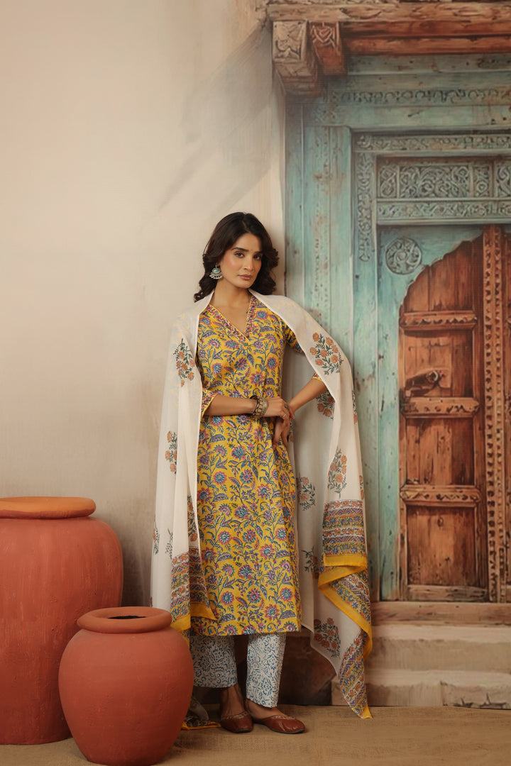 Muskaan Yellow Cotton Suit Set
