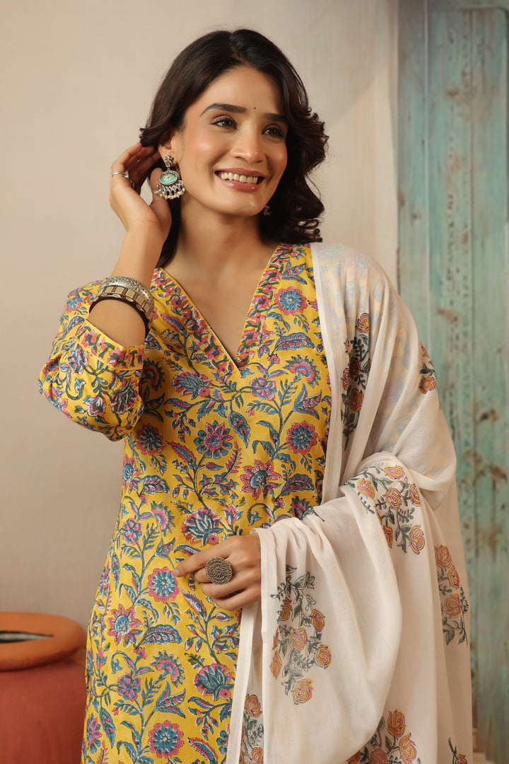 Muskaan Yellow Cotton Suit Set