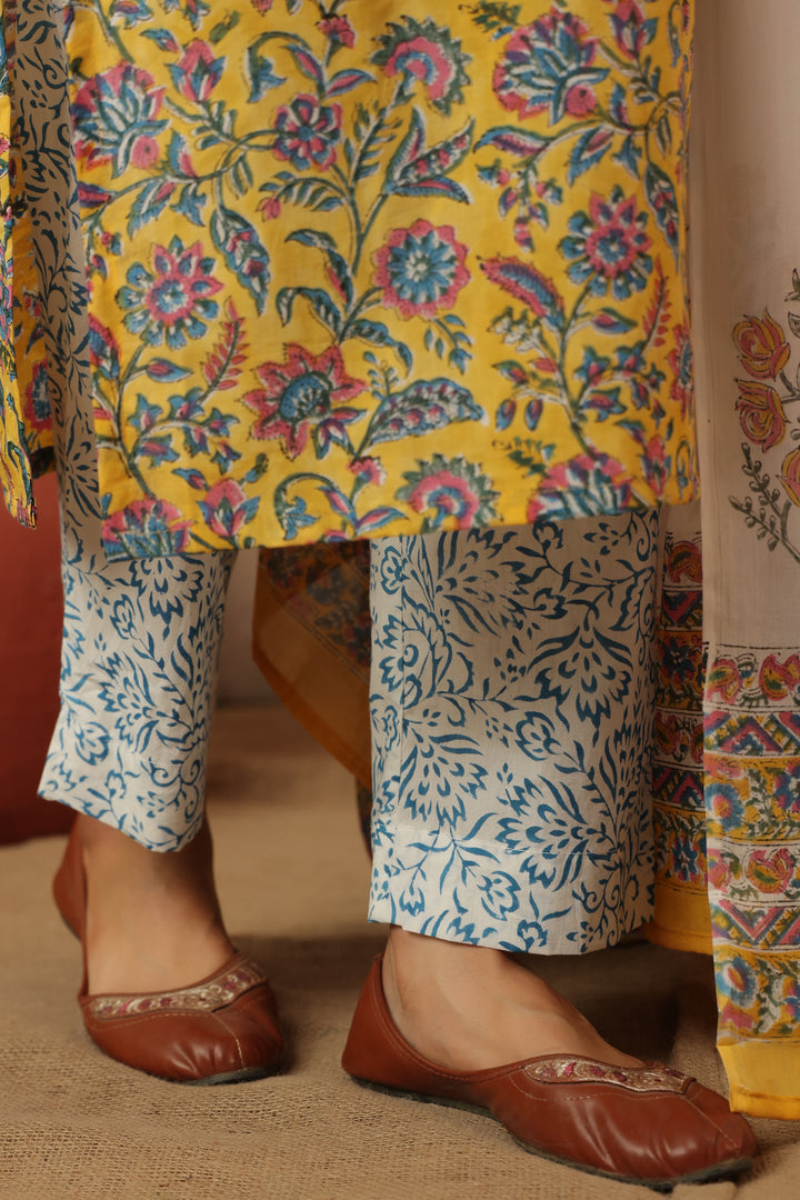 Muskaan Yellow Cotton Suit Set