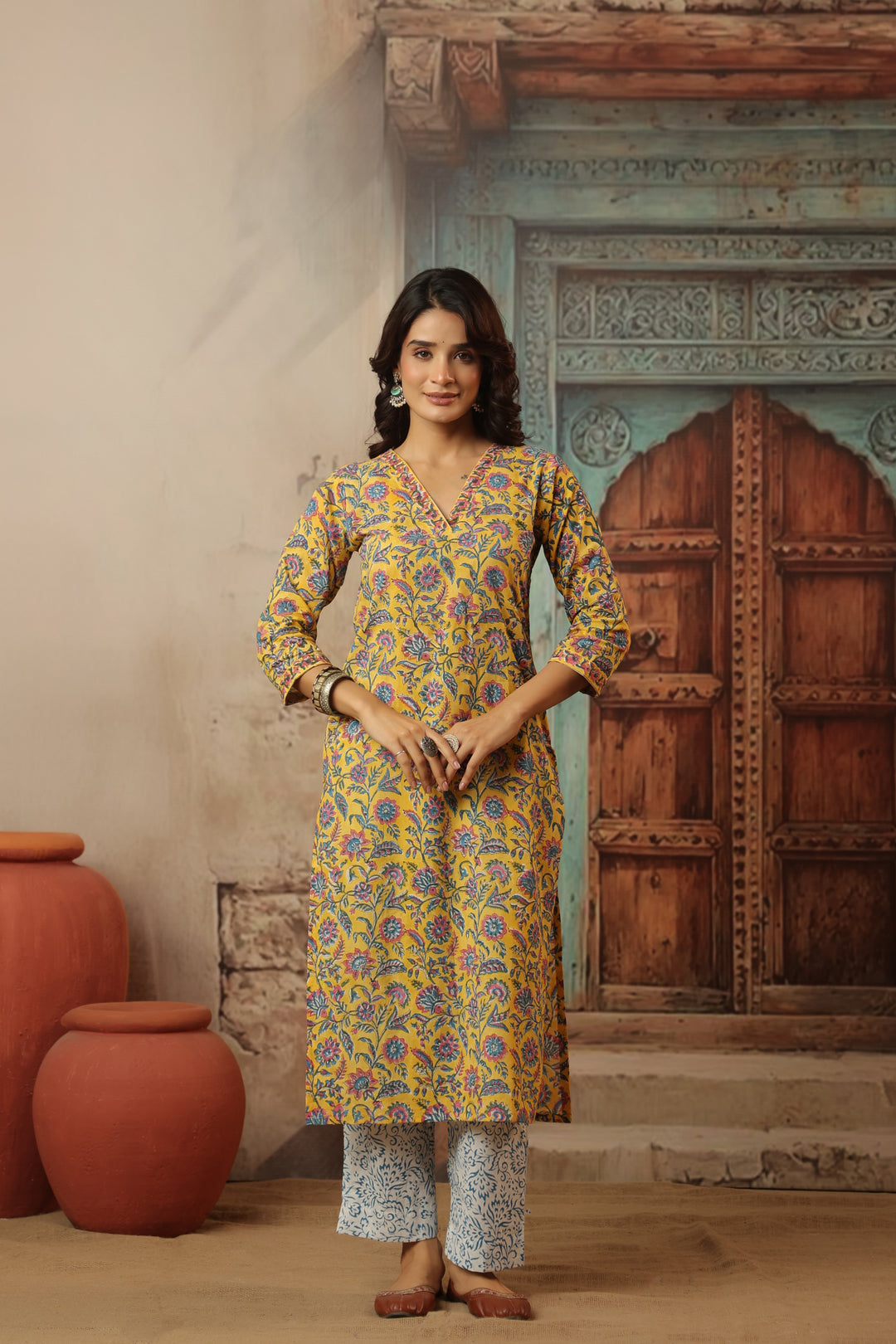 Muskaan Yellow Cotton Suit Set