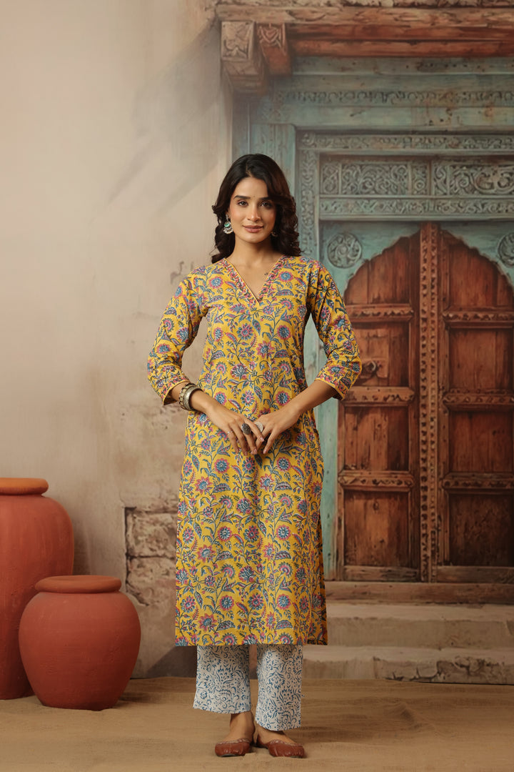 Muskaan Yellow Cotton Suit Set
