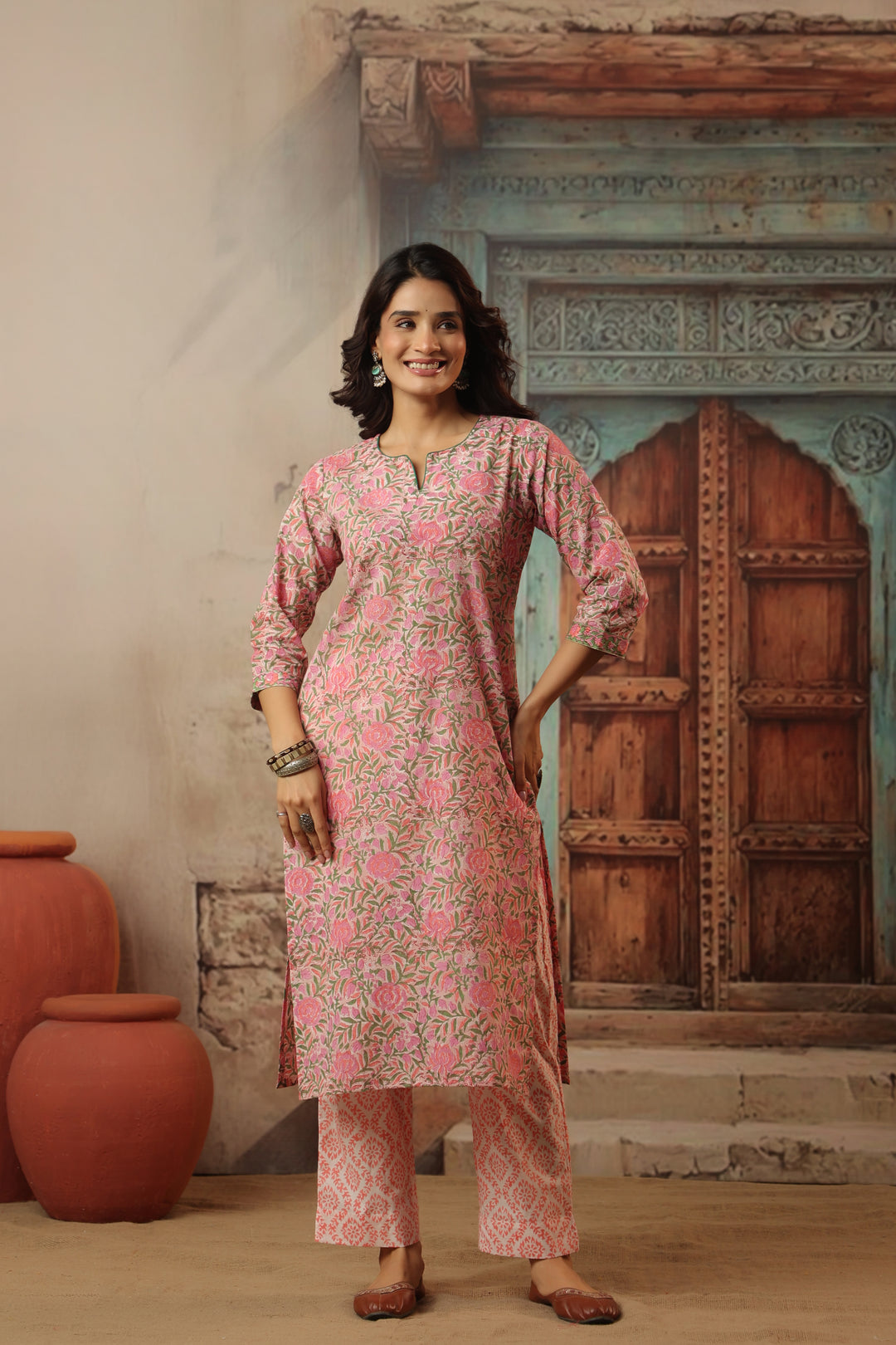 Shubhi Pink Cotton Suit Set