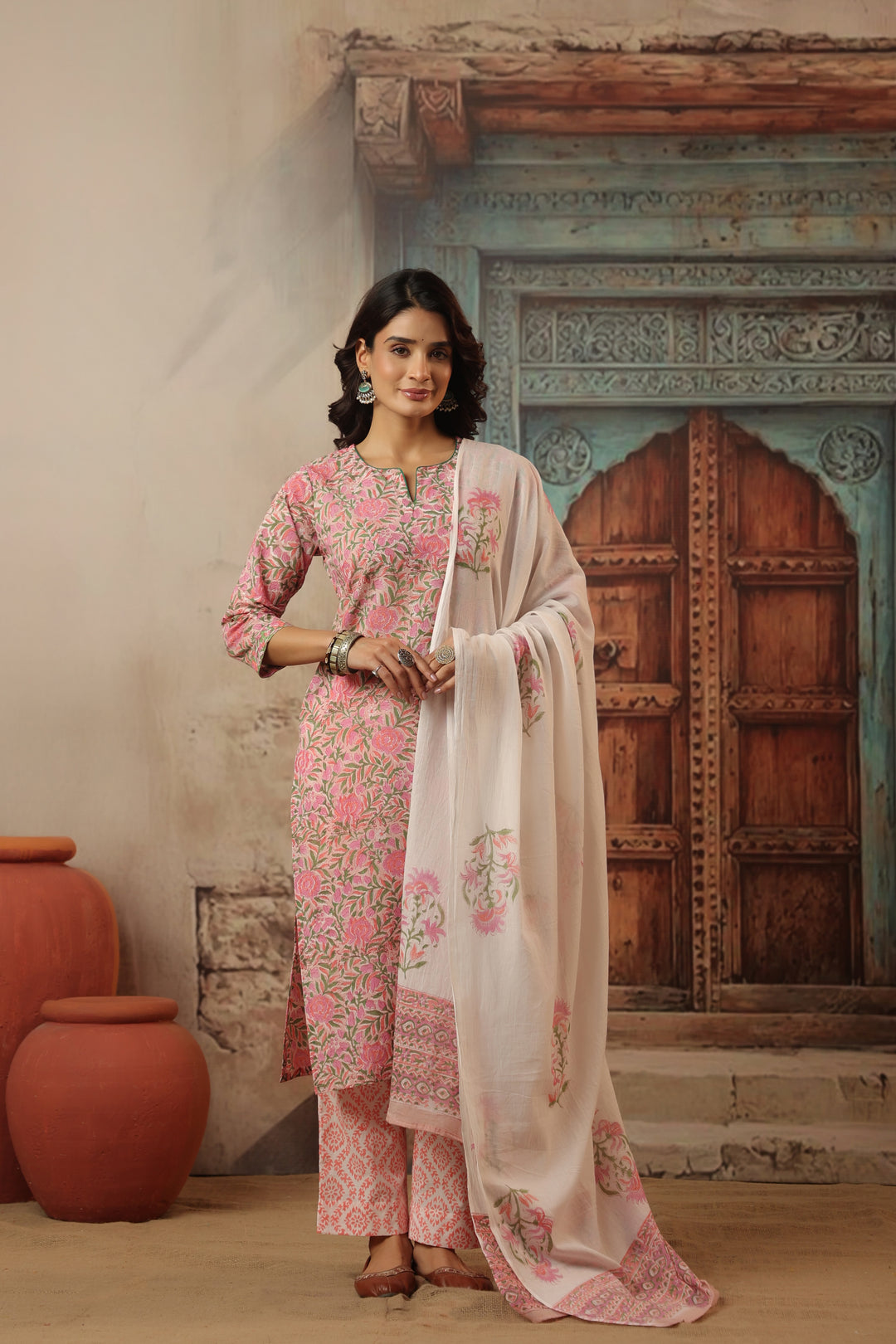 Shubhi Pink Cotton Suit Set