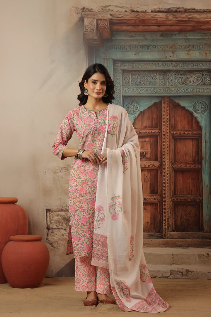 Shubhi Pink Cotton Suit Set