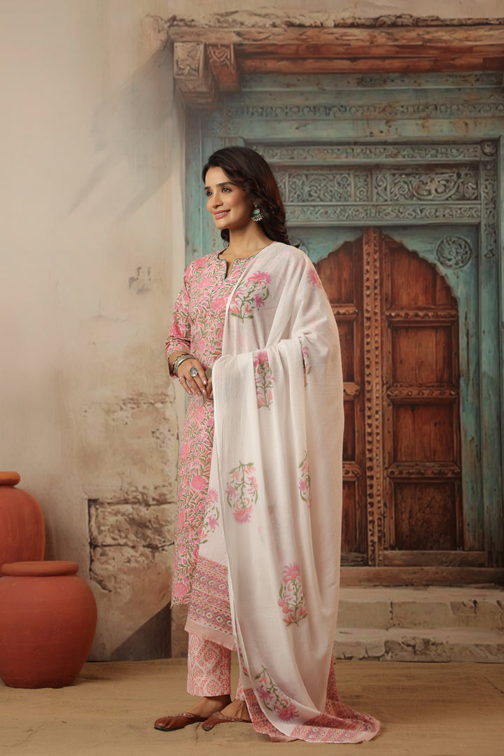 Shubhi Pink Cotton Suit Set