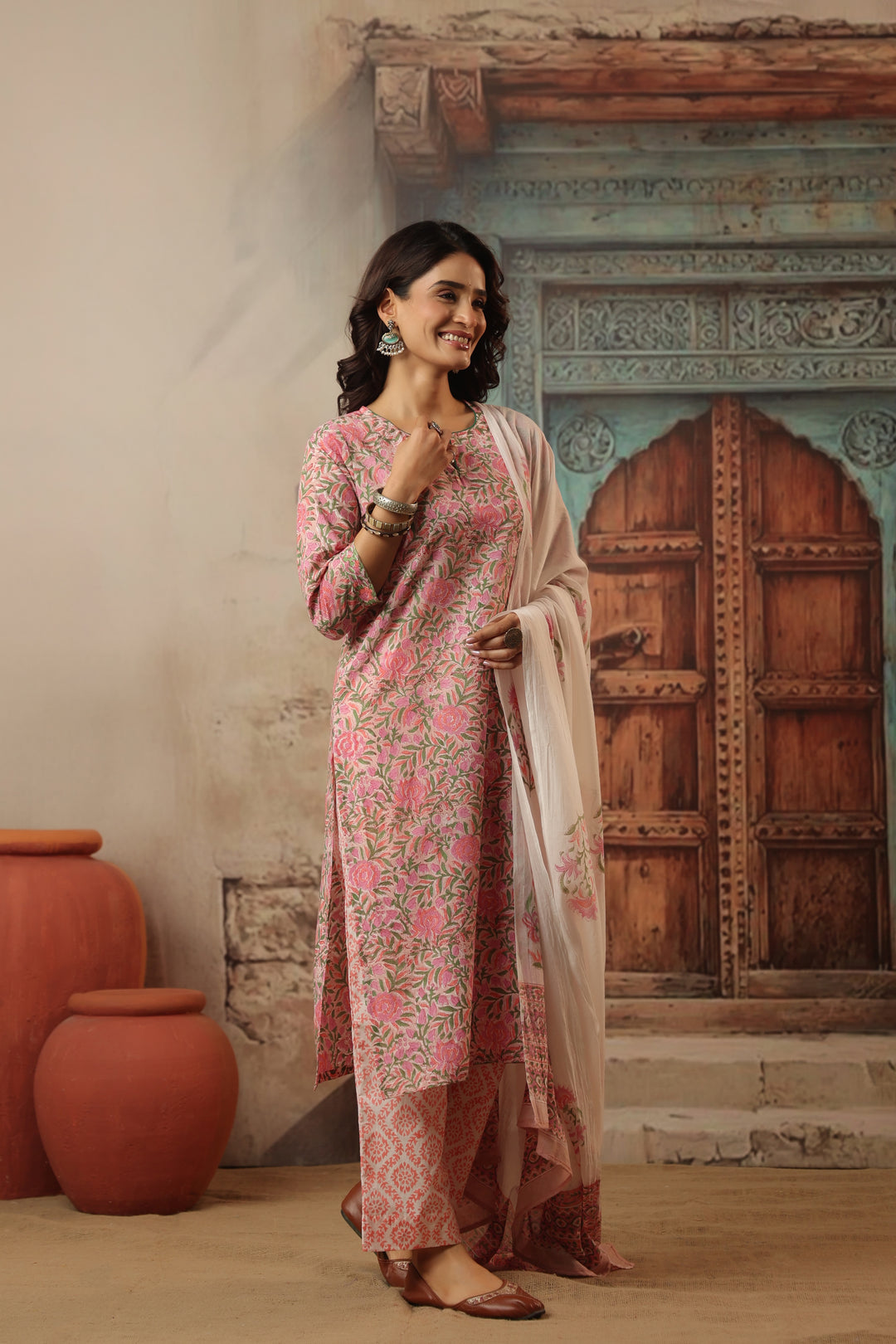 Shubhi Pink Cotton Suit Set