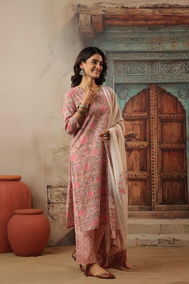 Shubhi Pink Cotton Suit Set