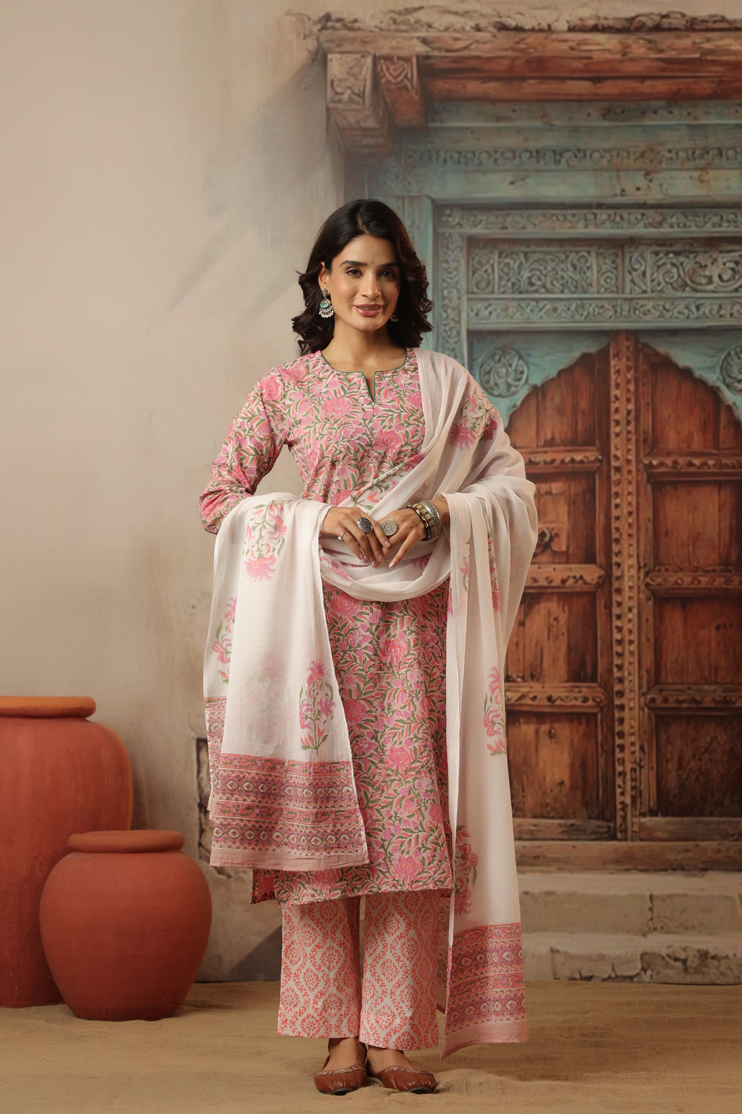 Shubhi Pink Cotton Suit Set