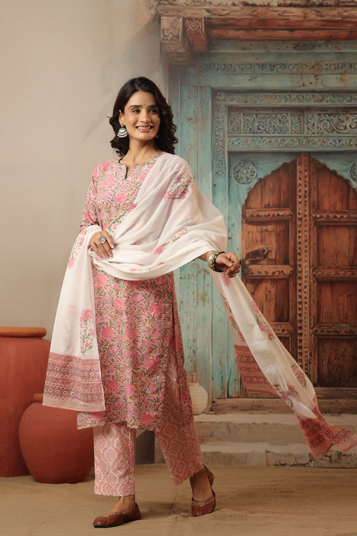 Shubhi Pink Cotton Suit Set