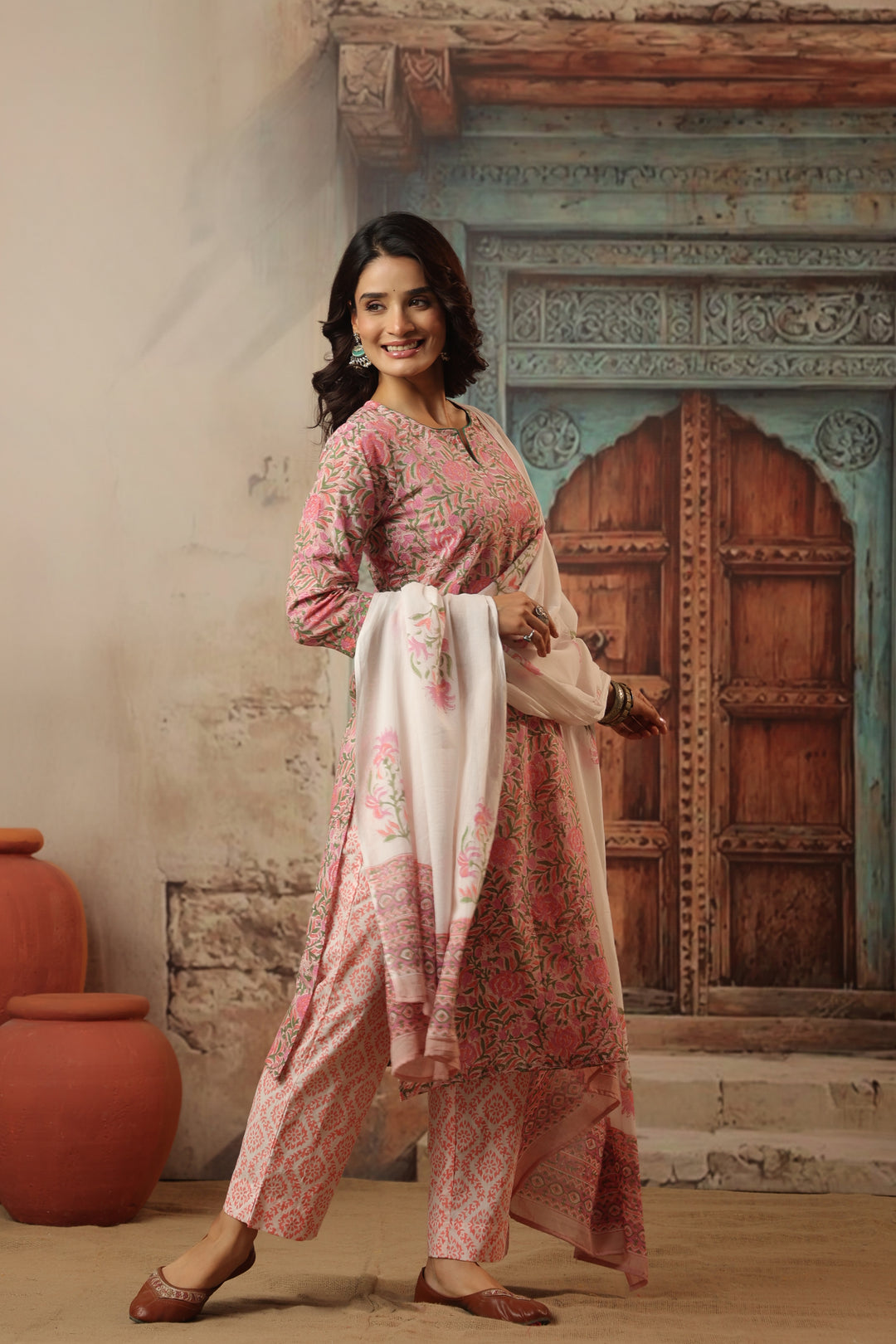 Shubhi Pink Cotton Suit Set