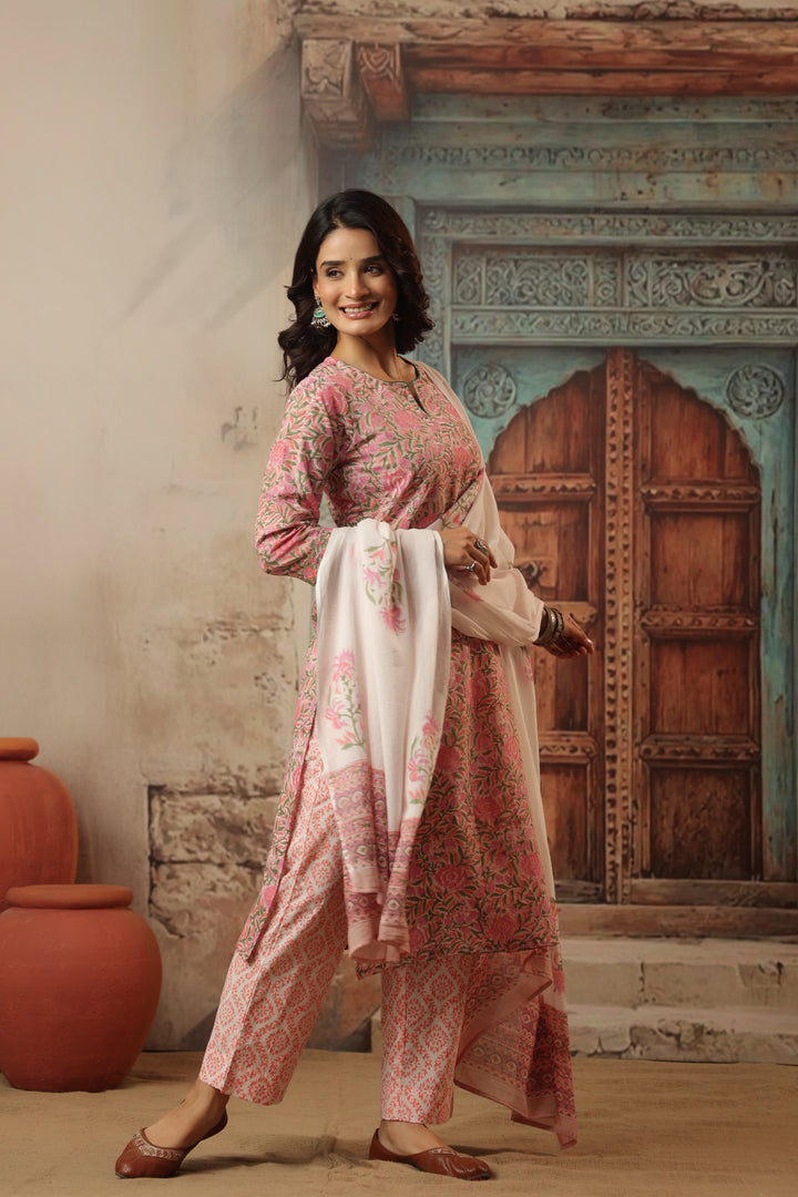 Shubhi Pink Cotton Suit Set