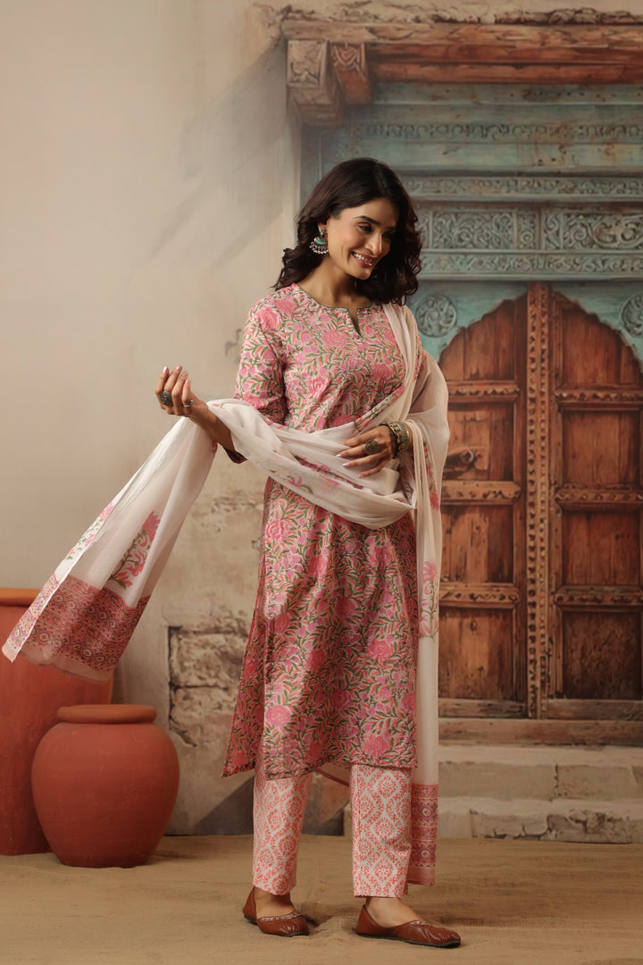 Shubhi Pink Cotton Suit Set