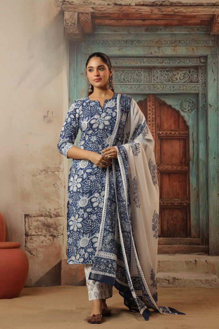 Leela Blue Cotton Suit set