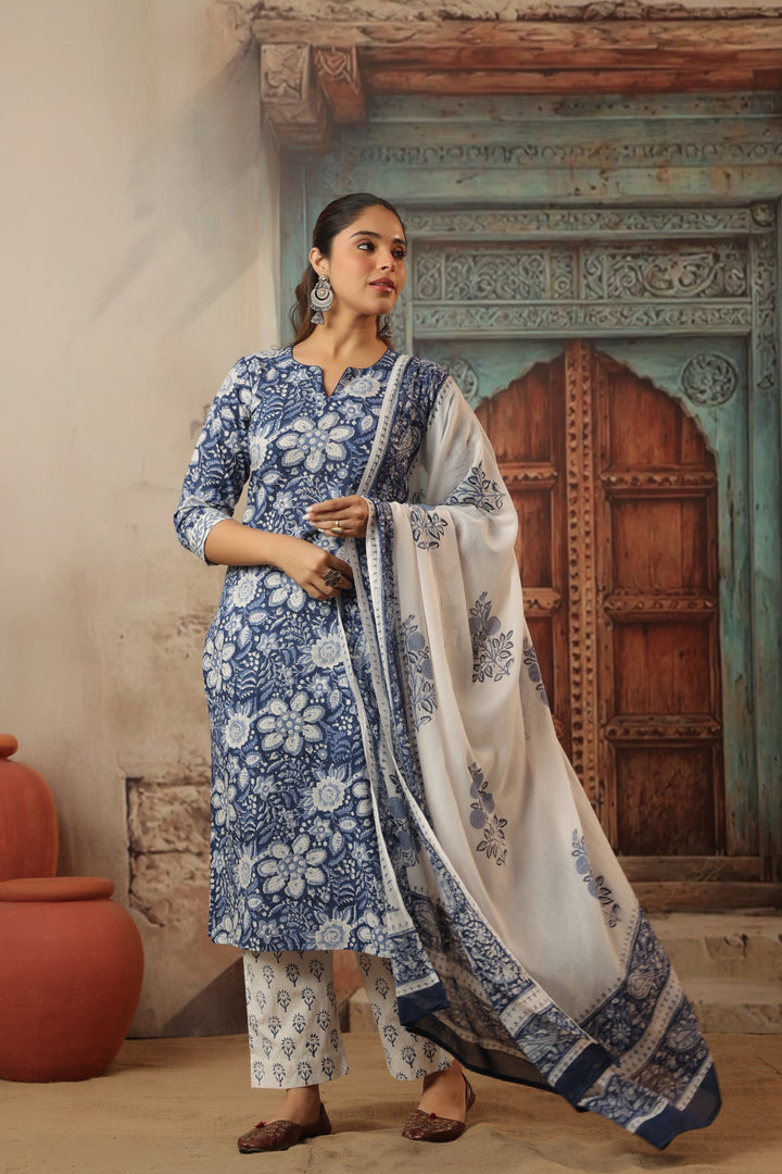 Leela Blue Cotton Suit set