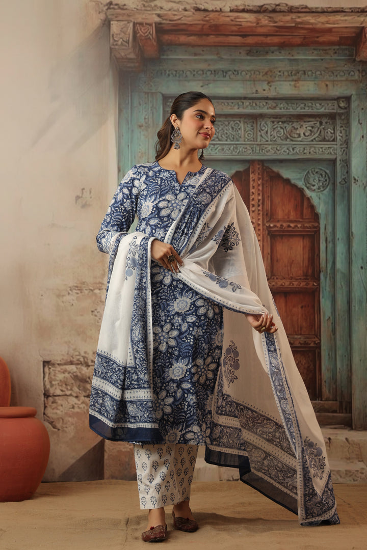 Leela Blue Cotton Suit set