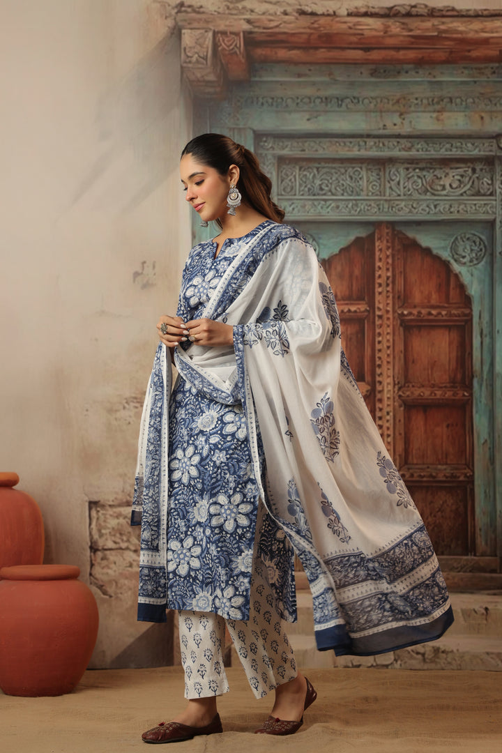 Leela Blue Cotton Suit set