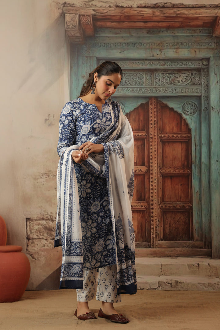 Leela Blue Cotton Suit set