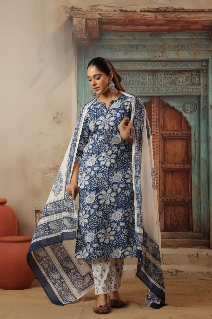 Leela Blue Cotton Suit set