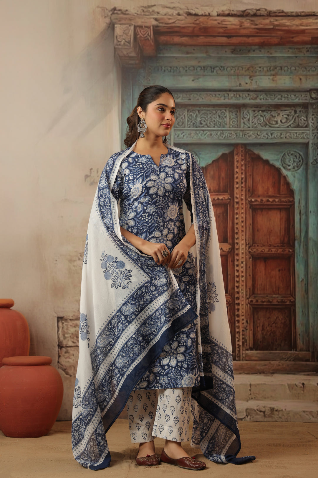 Leela Blue Cotton Suit set
