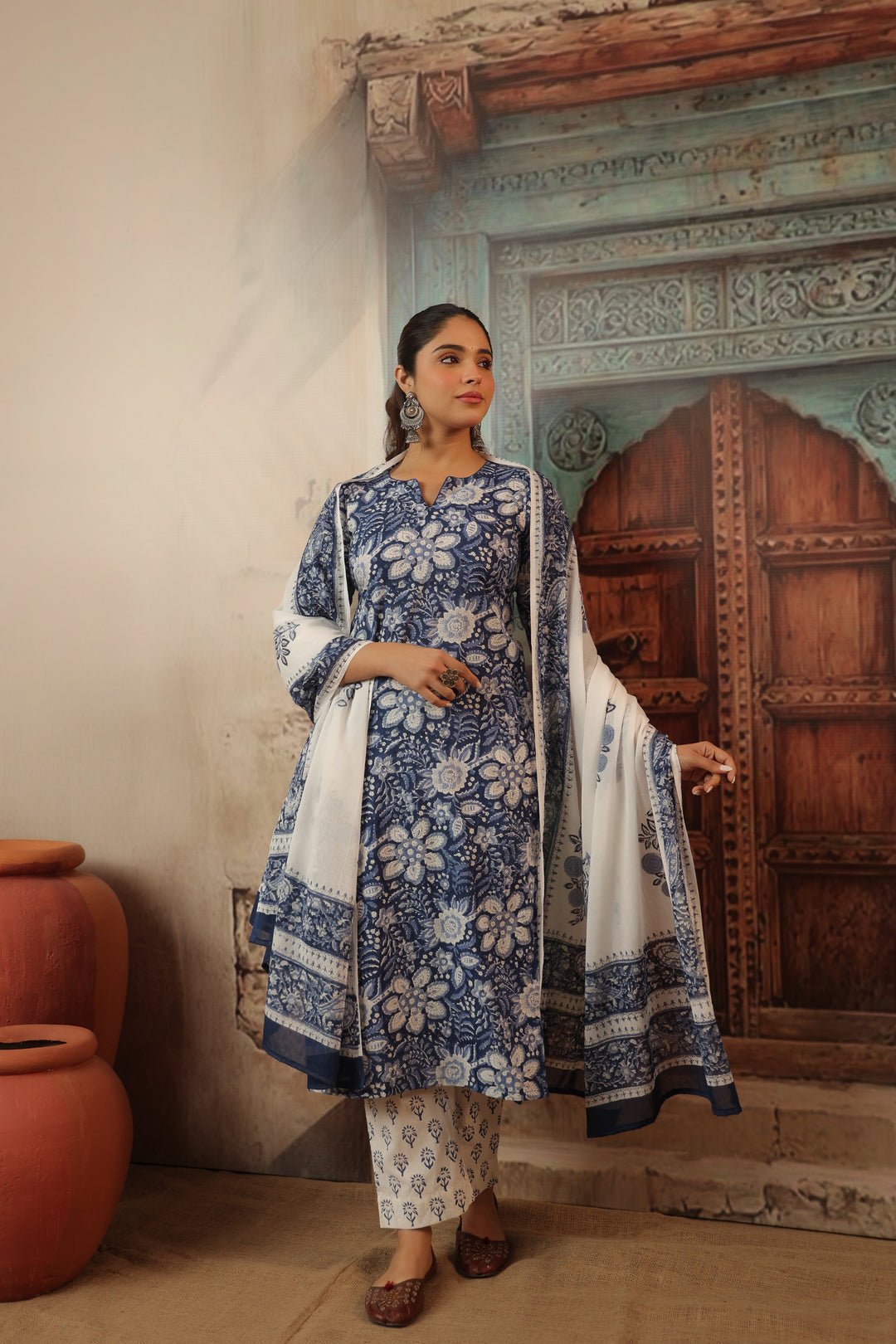 Leela Blue Cotton Suit set