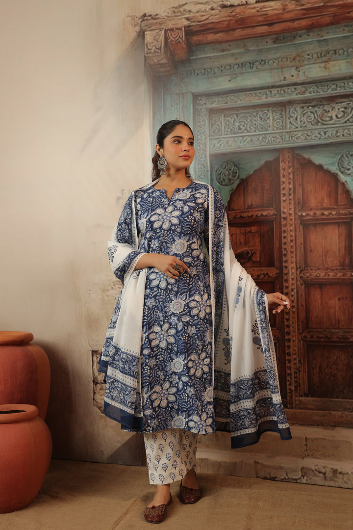 Leela Blue Cotton Suit set