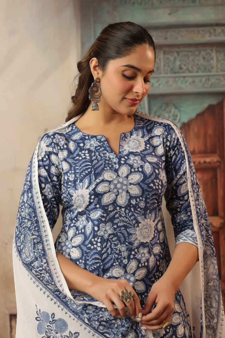 Leela Blue Cotton Suit set