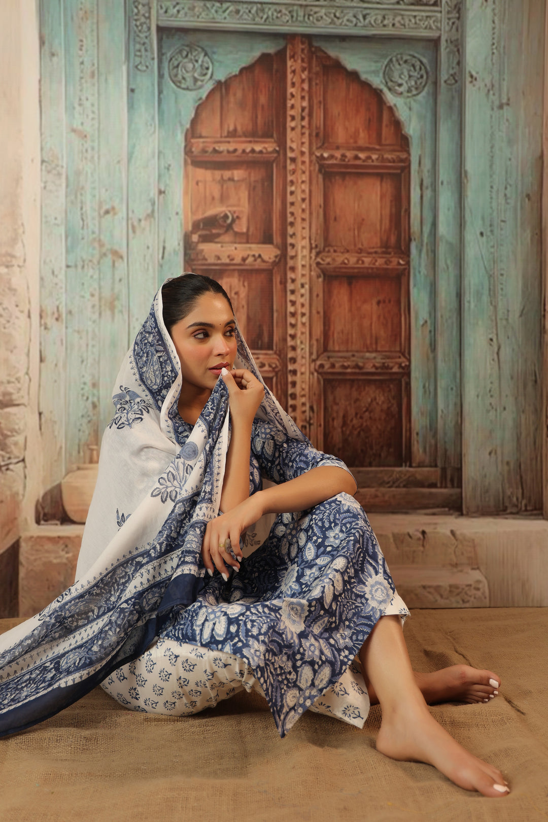 Leela Blue Cotton Suit set