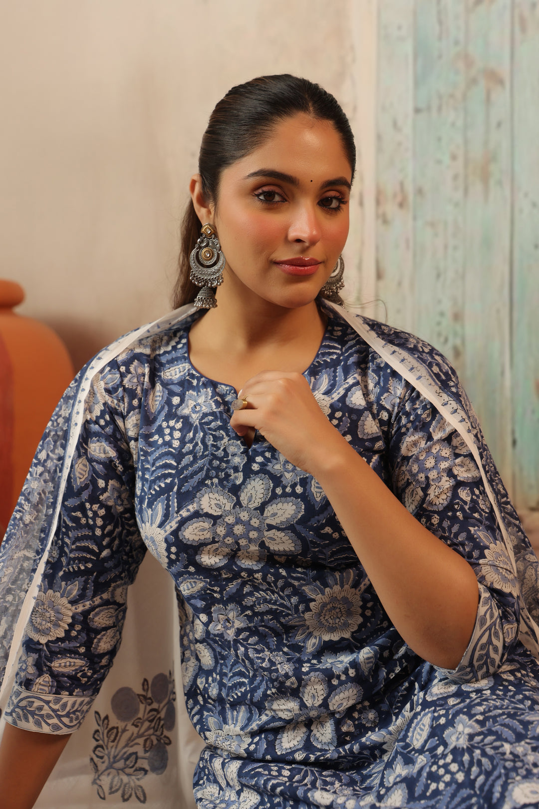 Leela Blue Cotton Suit set