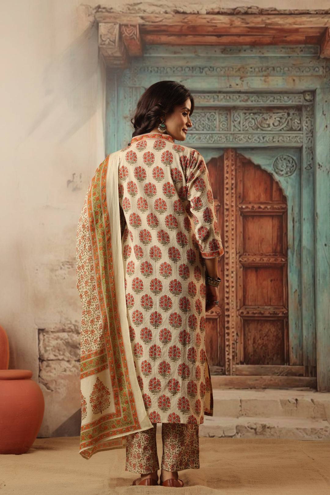 Indu Orange Straight Suit Set