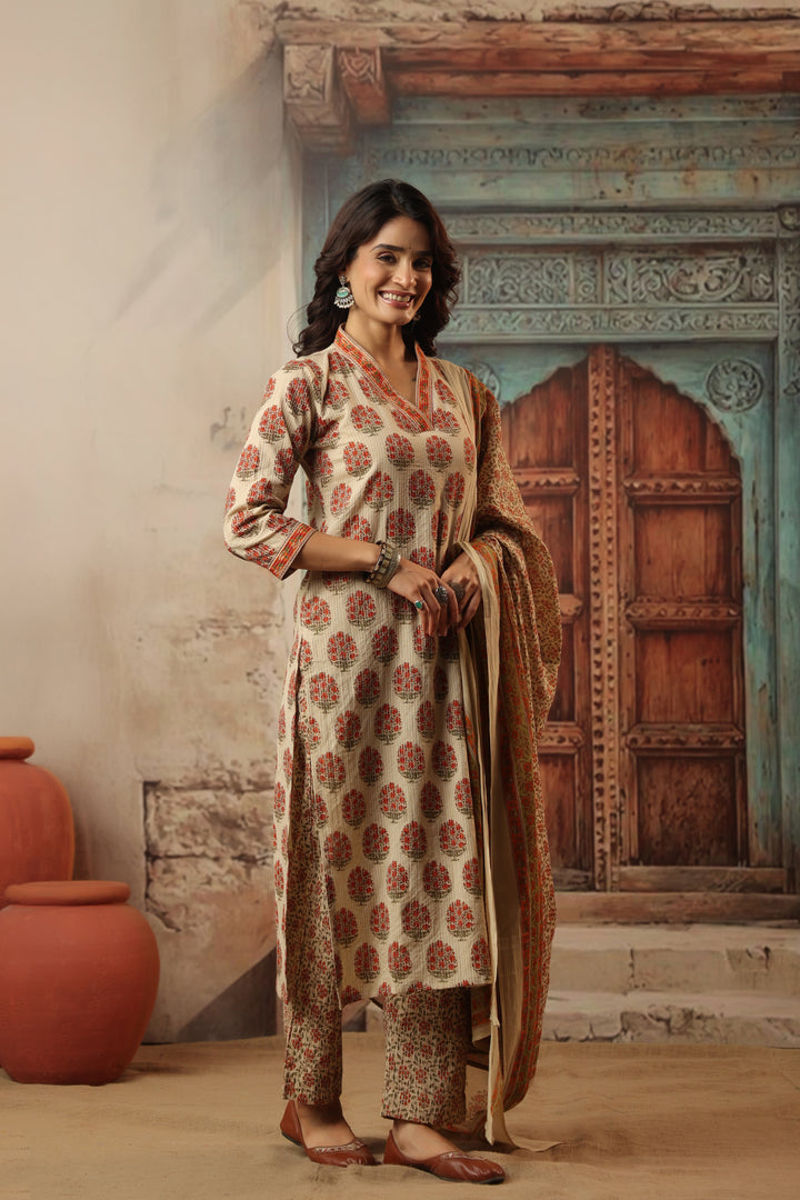 Indu Orange Straight Suit Set