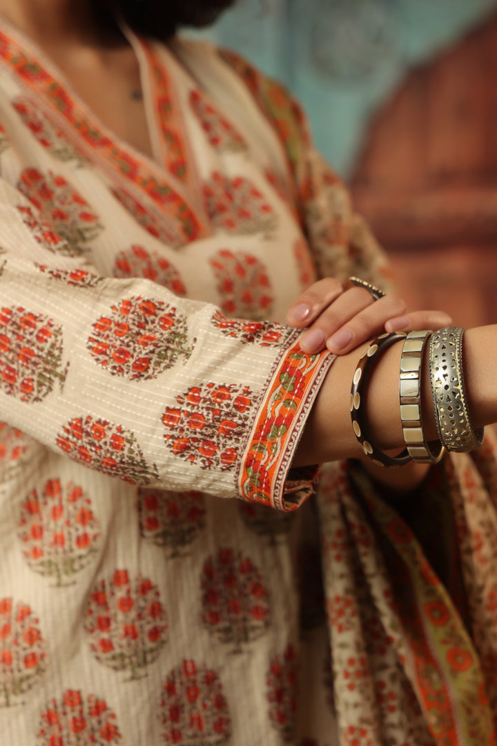 Indu Orange Straight Suit Set