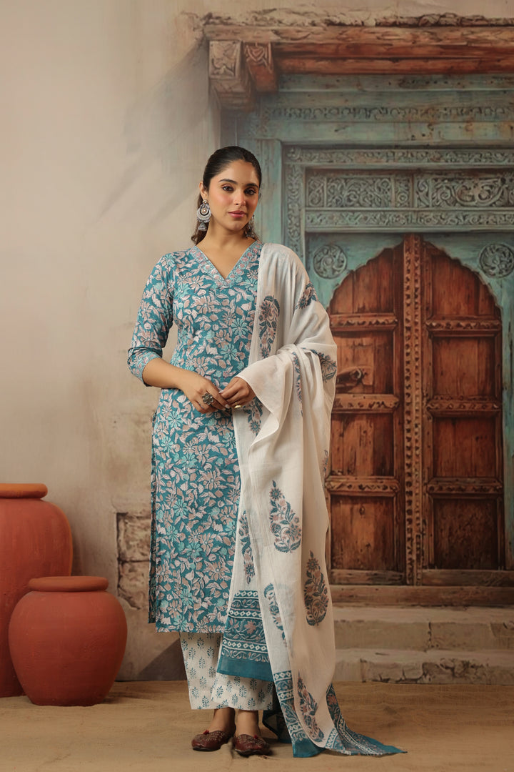 Raksha Blue Cotton Suit Set