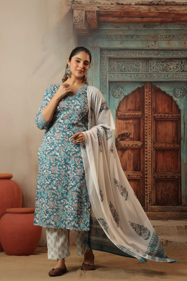 Raksha Blue Cotton Suit Set