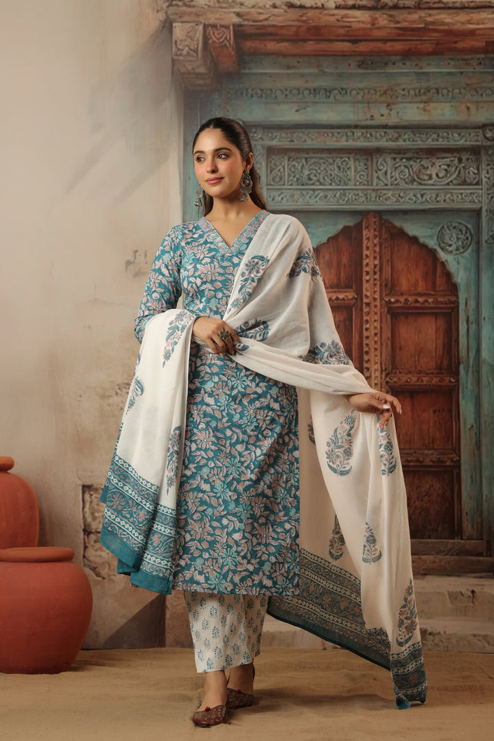 Raksha Blue Cotton Suit Set